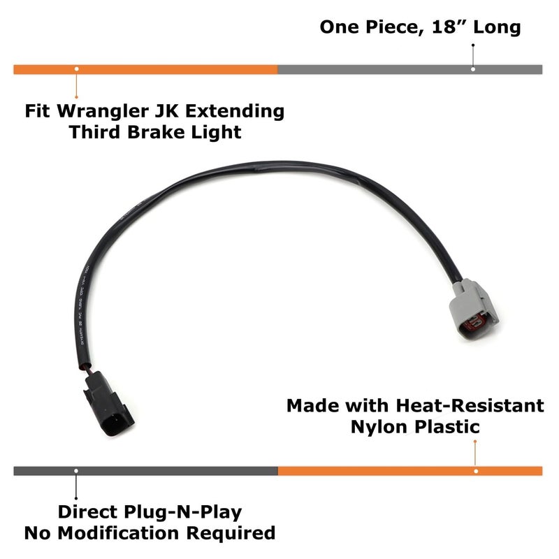 iJDMTOY 18-Inch Plug-N-Play Third Brake Light Extension Cable Harness, Compatible with Jeep 2007-2018 Wrangler JK JKU - Image 2